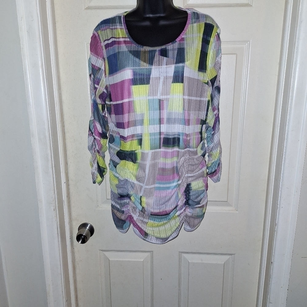 Lynn ritchie silver  checkered blouse size XL